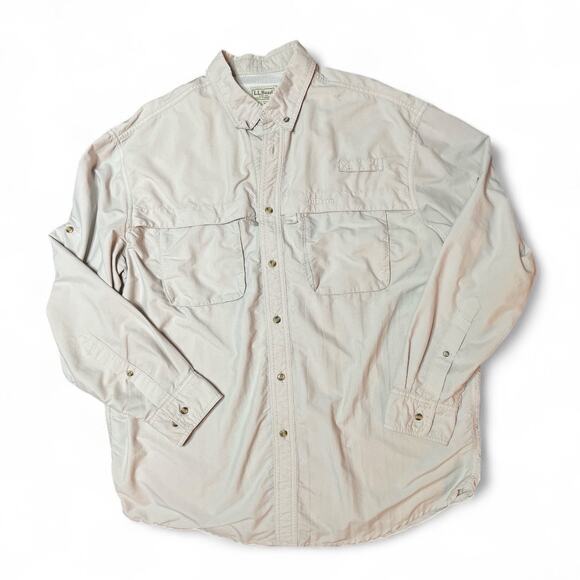 LLBean Vintage Tropicwear Oatmeal Button Front Shirt size Large - Picture 1 of 10